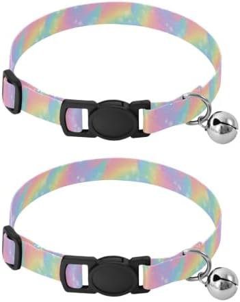 Pastel Rainbow Gradients Collar with Bell for Dog Puppy 2 Pack Kitten Collars Adjustable 10.6 to 17.1 Inches