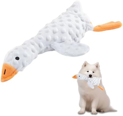 Stuffed Chew Large Dog Toys to Keep Them Busy, for Small, Medium, & Large Dogs, Squeaky Pet Toy for Boredom, White Goose