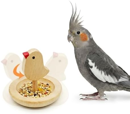 Wobble-Action Wooden Bird Toy - Interactive Foraging Puzzle for Mental Stimulation - Natural Beech Wood Slow Feeder for Parakeet, Cockatiel, Lovebird - Small Bird Cage Enrichment (2.4")