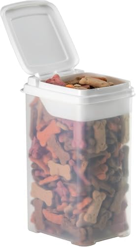 Buddeez Pet Treat Container for Dogs and Cats - 3.5 Quart Flip Top Storage Bin - Bites And Bones Design - Airtight Food Holder