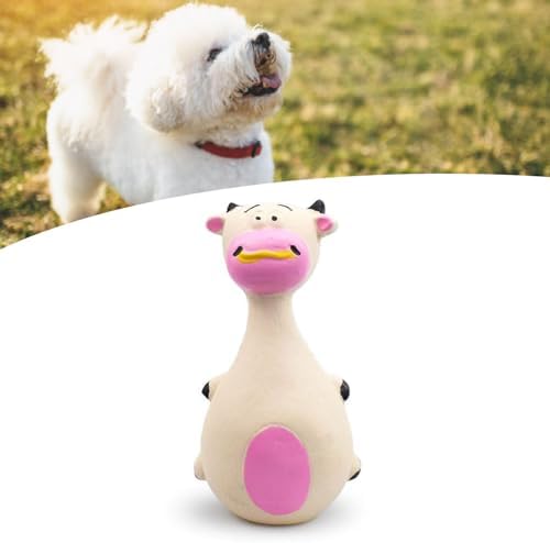 Interactive Dog Toys for Small Dogs, Rubber Latex Squeaky Toy with Cartoon Design, Bite Resistant Soft Chew Toy for Dogs Perfected for Play Teething for Small Medium Dogs (White Cow)