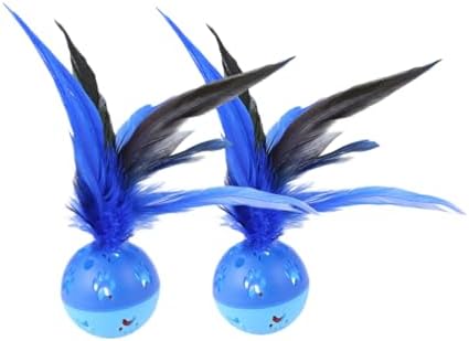 BeeSpring Cat Balls Interactive Cat Toy Feather Balls with Loud Bell Inside (2Pcs Blue)