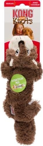 KONG Scrunch Knots 2 Pack Dog Toy – Stuffing-Free Plush with Internal Knotted Ropes & Squeaker – Durable Tug & Chew Toy (Squirrel/Raccoon Combo, Medium/Large)
