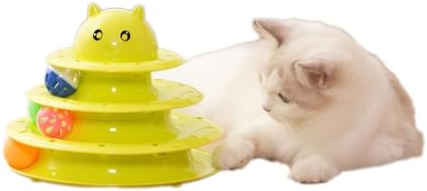 Catstages Tower, Interactive 3-Tier Cat Track Toy with 6 Spinning Balls in Box, Cat Fun Durable Toy, for All Breed of Cats, Catty Self-Entertainment Toys, Green