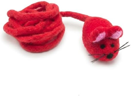 Glaciart One Felt Mouse Cat Toy – Soft Fuzzy Enrichment 100% Natural Wool - Interactive Catnip Play Cat Toy Set - Safe for Pets, Non-AZO Colored Dyes - 42” Long