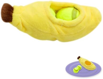 Andiker Dog Squeaky Toy with Plush Crinkle Fabric and Puppy Tennis Balls Inside, Cute Fruit Shapes Creative Dogs Chew Toy Interactive Dog Toys for Indoor Dogs Chasing Chewing Entertaining (Banana)
