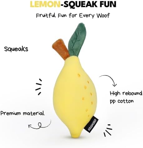 CHEWFFON Squeaky Plush Dog Toy, Lemon