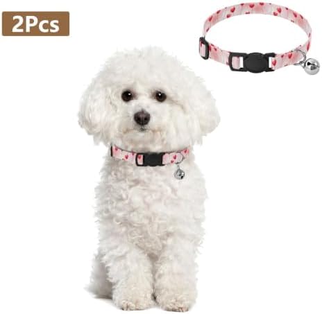 Red Heart Flowers Kitten Bell Collar 2 Pack Pet Collar Adjustable 10.6 to 17.1 Inches