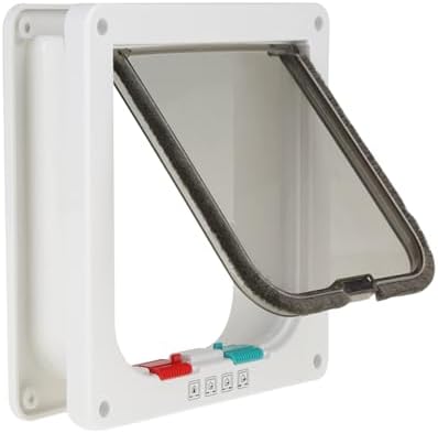 L 4-Way Lockable Pet Door, Secure Flap for Cats and Small Dogs, DIY Installation, Weatherproof Double-Flap Design, 4-Way Locking System, White Plastic