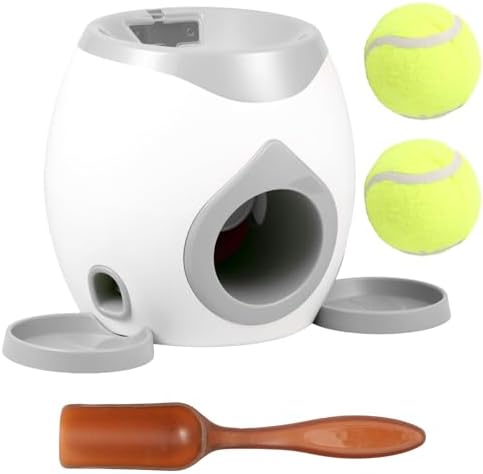 Dog Ball Launcher Interactive Puppy Ball Thrower Machine with Treat Dispenser Fun Dog Training Toys for Indoor Outdoor(Light Grey,2 Balls)