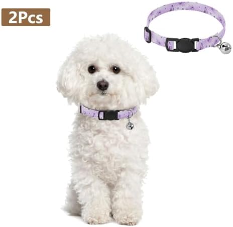 Purple Butterflies Puppy Collar 2 Pack Comfortable Cat Collar Adjustable 10.6 to 17.1 Inches