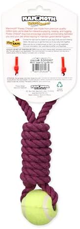 Mammoth Flossy Chews Twister Rope Toy with Tennis Ball – Premium Cotton-Poly Tug Toy for Dogs – Interactive Dog Tug Toy – Rope Dog Toy with Tennis Ball for Small Dogs - Mini 11" - Assorted Colors