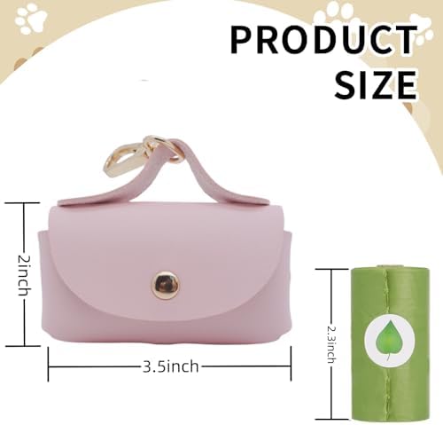 Leather Poop Bag Holder Dispenser for Leash, Portable and Reusable Dog Poop Dispenser, Dog Bag Holder for Walking, Outdoor, Travelling (Pink)