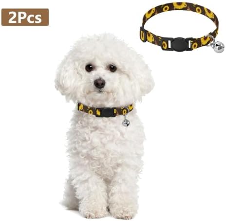 Yellow Sunflowers Butterflies Brown Collar with Bell for Dog Puppy 2 Pack Cat Collar Adjustable 10.6 to 17.1 Inches