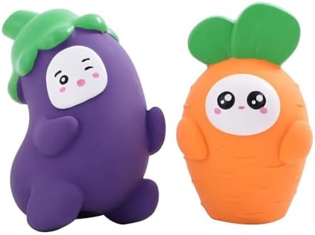 2 Pieces Latex Dog Squeaky Toys, Cute Animal Design Interactive Pet Toys (Carrot&Eggplant)
