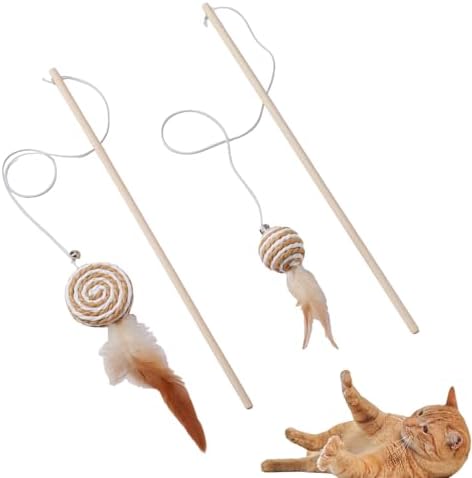 NOWFRESH Cat Wand Toy Set, 2 PCS Interactive Cat Teaser Wands with Cute Paper Balls & Paper Circles Designs, Equipped with Bells and Streamers to Captivate Your Cat’s Attention