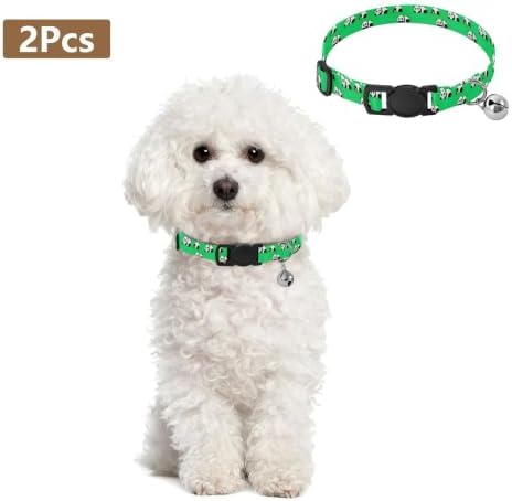 Cute Cartoon Pandas Poses Green Collar for Cats, 2 Pack Bell Collar for Small Dogs