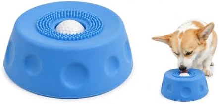 Dog Lick Bowl with Rolling Ball, Slow Feeder Dog Bowl, Interactive Dog Puzzle Feeder for Slow Eating, Lick Mat Alternative, Food Dispensing Enrichment Toy for Dogs (Blue)