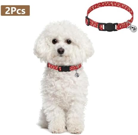 Holiday Snowflakes Red Kitten Collar 2 Pack Dog Collars for Small Dogs Adjustable Length 10.6" to 17.1"