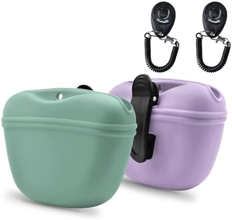 AUDWUD Silicone Dog Treat Pouch with Clicker Magnetic Closure Secure Clip