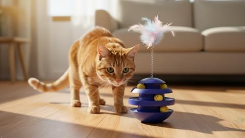 Cat Toys for Indoor Cats, Interactive Cat Ball Track with Feather