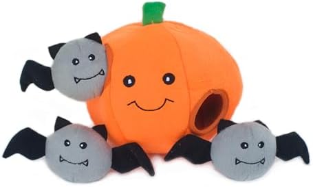 ZippyPaws Burrow Hide & Seek Plush Dog Puzzle - Pumpkin with Bats
