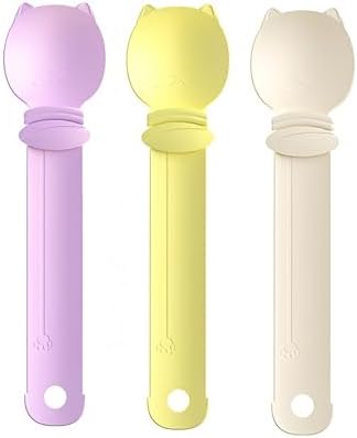 Cat Strip Feeder Spoon - Squeeze & Lickable Treat Dispenser for Wet Food, Multi-Purpose Pet Food Can Accessory (Assorted Colors) (Purple+Yellow+Beige)