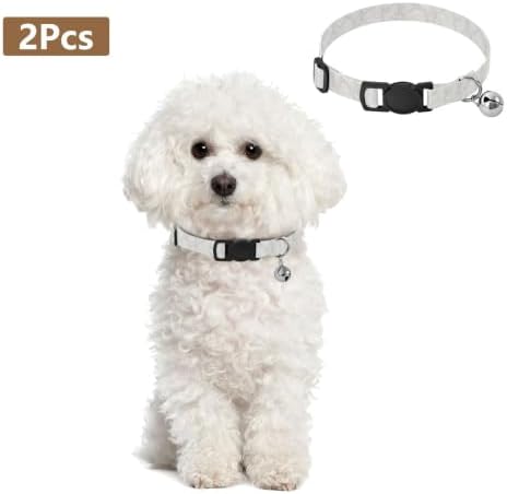 White Marble Grey Cat Bell Collar 2 Pack Kitten Collar Adjustable 10.6 to 17.1 Inches