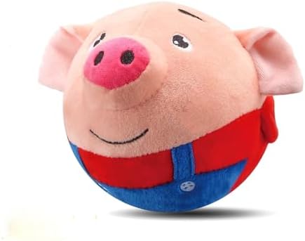 Interactive Dog Toys, 2025 New Active Moving Pet Plush Toy, Rechargeable Squeaky Dog Ball Toy with Talking Sound, Washable Cartoon Pig Plush Toy for Dogs Puppies (Red)