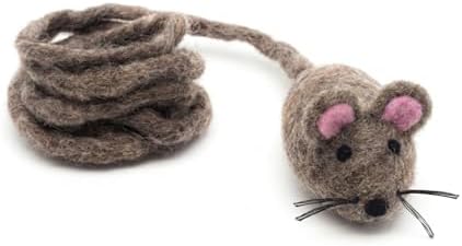 Glaciart One Felt Mouse Cat Toy – Soft Fuzzy Enrichment 100% Natural Wool - Interactive Catnip Play Cat Toy Set - Safe for Pets, Non-AZO Colored Dyes - 42” Long