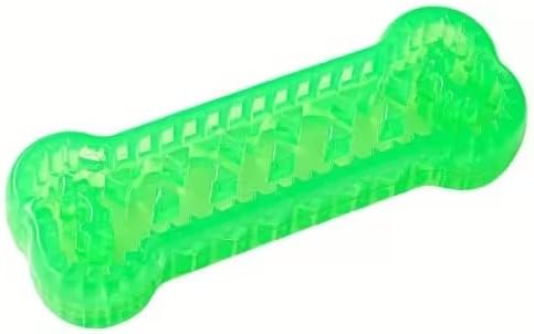 Interactive Dog Bone Toy, Green TPR Rubber, 6.3 Inch Dental Chew with Hidden Treat Compartment, Puzzle Food Dispenser for Small and Large Dogs (Green, Small)