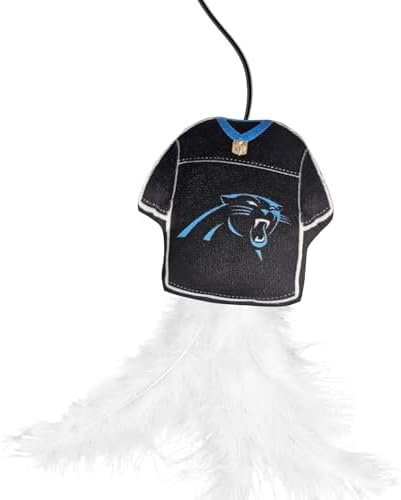 Pets First NFL Carolina Panthers Team Jersey Wand with CAT NIP, Cat Toy Jersey Shaped Plush Teaser Toy for Cats & Kittens - Interactive Pet Toy for Play & Exercise