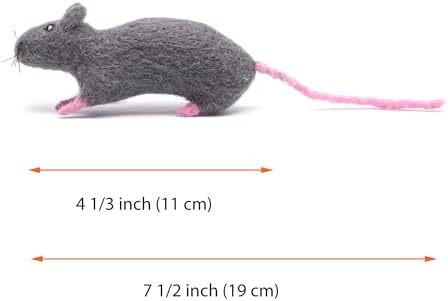Glaciart One Felt Cat Rat Toy – Soft Fuzzy Enrichment 100% Natural Wool - Interactive Catnip Play Cat Toy Set - Safe for Pets, Non-AZO Colored Dyes