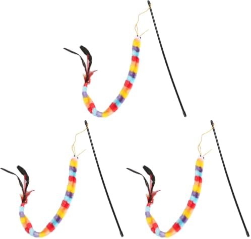 QWINEE Cat Wand Toys, Cat Interactive Toy, Cat Toys for Indoor Cats, Interactive Teaser Toys for Kitty Kitten One Size Deep Multicolor One Size (Pack of 3)