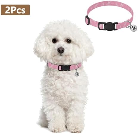 Cute Rabbit Faces Pink Lightweight Small Dog Collar, 2 Pack Cat Collar Breakaway with Bell