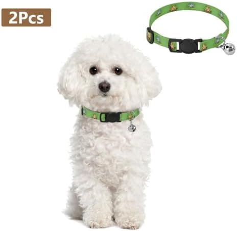 Colorful Tree Frogs Green Leaf Collar with Bell for Dog Puppy 2 Pack Kitten Collars Adjustable 10.6 to 17.1 Inches