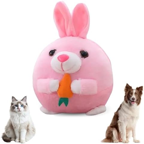 Jiexily Active Moving Pet Plush Toy, 2025 New Squeaky Moving Dog Ball Toy Interactive Puppy Toys, Rechargeable Cartoon Plush Bounce Talking Toys to Keep Them Busy (Rabbit)