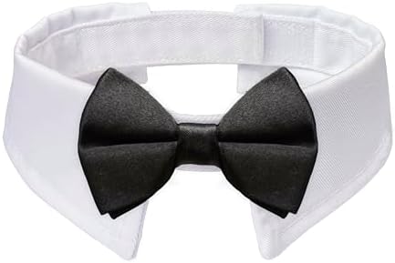 Dog Bowtie, KOOLMOX Dog Bow Tie Collar Handcrafted Adjustable Formal Pet Black Bowtie Neck Bow for Dogs Medium to Large Boy Dogs Tuxedo Collar Pet Wedding Birthday Gift