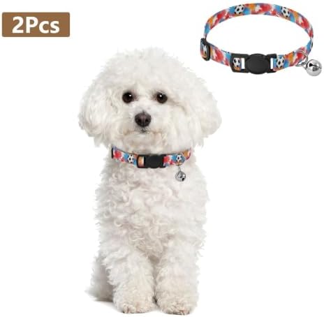 2 Pack Pet Collars Soccer Balls Splashes Cat Bell Collar, Adjustable Length 10.6" to 17.1"