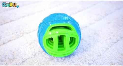 GURU Pet: Pocket Ball - Medium - Blue & Green Dog Toy, Interactive Bone & Treat Holder Ball, 3.7" Durable Chew, Squeaks-Floats, Water Play-Fetch-Roll