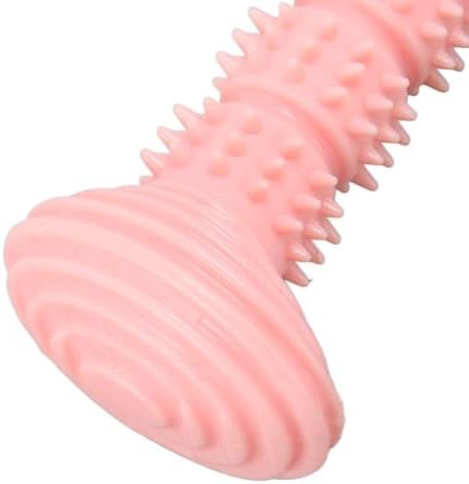 Dog Rubber Chew Toy, Bone Shape Puppy Teething Toy with Massage Bumps, 5.59 in, for Small and Medium Dogs(Pink)