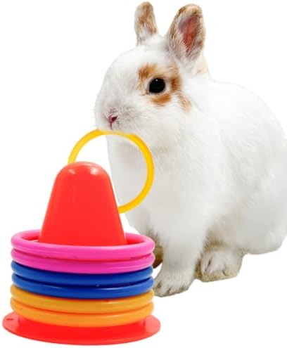 Rabbit Training Ring Toy, Rabbit Interactive Toy, Bunny Educational Toys with 5 Rings, Stacking Color Rings Random Color (Red)