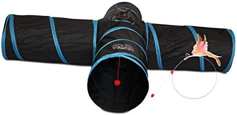 Feline Ruff Premium 4 Way Cat Tunnel. Extra Large 12 Inch Diameter and Extra Long. A Big Collapsible Play Toy. Wide Pet Tunnel Tube for Rabbits, Kittens, Large Cats, and Dogs.