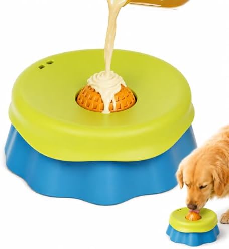 Slow Feeder Dog Bowl with Rolling Ball - 2-in-1 Silicone Dog Lick Bowl for Liquid Treats, Anti-Slip Interactive Licking Toy for Small Medium Large Dogs Cats, Food-Grade Easy Clean (Blue+Green)