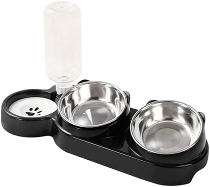 3 in 1 Cat Bowl, Cat Food and Water Bowl Set, Stainless Steel Cat Food Bowls Elevated with Tilted Design, 2 Pet Dish & Automatic Water Dispenser Feeding Station, Small or Medium Sized Dogs