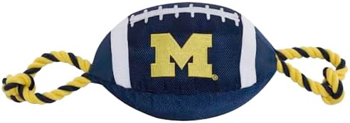 Pets First NCAA Michigan Wolverines Football Dog Toy, Tough Quality Nylon Materials, Strong Pull Ropes, Inner Squeaker, Collegiate Team Color