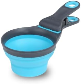 Dexas Popware for Pets Collapsible Klip Scoop, 3-in-1 Pet Food Scoop, Measuring Cup and Bag Clip, 2 Cup Capacity, Blue