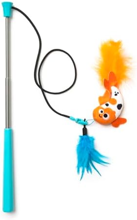 Mad Cat Playing Koi Retractable Feather Wand Cat Toy with Telescopic Handle