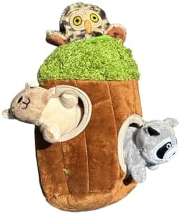 Glow Pups Hide and Seek Dog Toys, Interactive Plush Animal in Tree Trunk Burrow Toy with Squeaker, Puppy Toys for Small Dogs, Woodland Colors (Small Tree with 3 Animals)