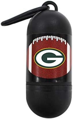 Pets First NFL GREEN BAY PACKERS PET LICENSED Poop Waste Bag Dispenser and D Ring for Leash with 1200 Premium Garbage Bags